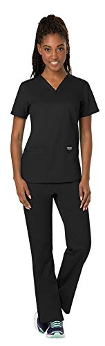 Hottest Sale Cherokee Workwear Revolution Women's Medical Uniforms Scrubs Set Bundle - WW620 V-Neck Scrub Top & WW110 Elastic Waist Scrub Pants (Black - Small - Small)