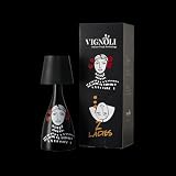 Lampada nera in ceramica dipinta a mano con all'interno Olio Extra Vergine d'Oliva estratto a freddo da 1 litro di Vignoli food, lampada senza fili, ricaricabile, da arredamento con luce regolabile