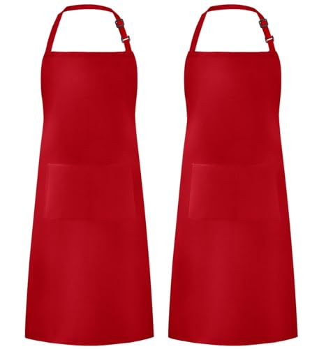 Syntus 2 Pack Adjustable Bib Apron Waterdrop Resistant with 2 Pockets Cooking Kitchen Aprons for Women Men Chef