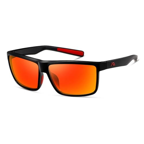 kimorn Polarisierte quadratische Sonnenbrille für Männer/Frauen Vintage/klassisch/Golf/Fahren/Reise Brillen (Black frame/Red mercury lens)