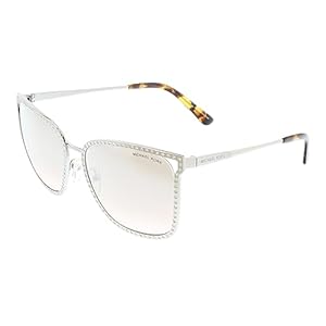 Michael Kors Woman Sunglasses Silver Frame, Brown Silver Flash Lenses, 57MM