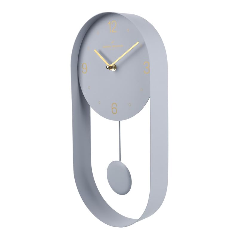 Image of Daniel Hechter Paris Aveyron Collection Wall Clock, Silent Sweep Non-Ticking Quartz Movement,15.75Inch(40 cm) Grey Dial, Oval All-Metal Frame,Metal Pendulum,Modern Clock for Home & Office - DHCL1006