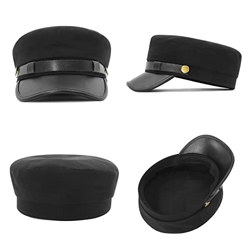 GEMVIE Unisex Classic British Flat Top Fisherman Hat Cotton Breton Fiddler Hat