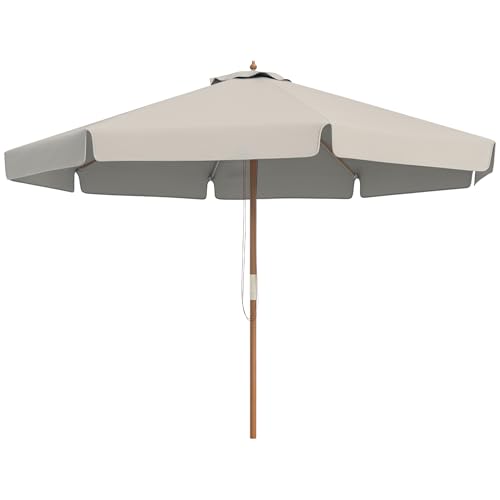 Outsunny Parasol droit parasol de jardin rond grande taille de jardin Ø 3 m bois de bambou gris