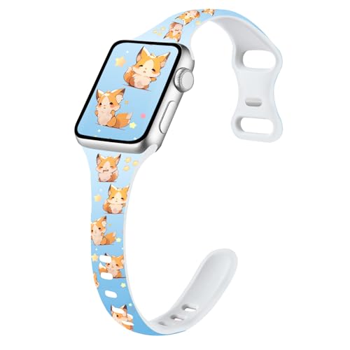 Image of Slim Cute Cartoon Band Printed Compatible with Apple Watch Bands 49mm 46mm 45mm 44mm 42mm 41mm 40mm 38mm Women, Silicone Adorable Printed Fadeless Pattern Design Strap for iWatch Series 11 10 9 8 7 6 5 4 3 2 1SE FOX