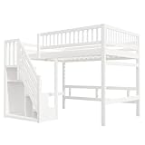 Etagenbett 140x200, Kinderbett Hochbett mit Treppe und Aufbewahrungsschrank, Funktionsbett Doppelbett Stockbett Spielbett Kinderhochbett Jugendhochbett mit Lattenrost, Massivholz, Ohne Matratze, Weiß