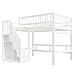 Etagenbett 140x200, Kinderbett Hochbett mit Treppe und Aufbewahrungsschrank, Funktionsbett Doppelbett Stockbett Spielbett Kinderhochbett Jugendhochbett mit Lattenrost, Massivholz, Ohne Matratze, Weiß