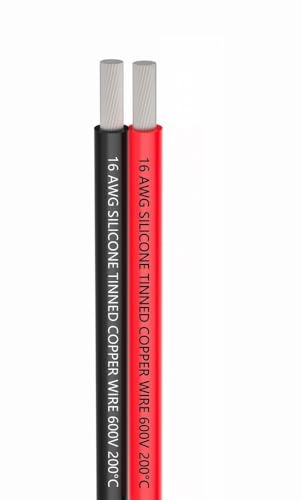 16 AWG Silicone Electric Wire 10 Metres [Black 5 m Red 5 m] 2 Conductors Parallel Wire Cable Soft and Flexible 1.3 mm Hooks Oxygen-Free Strands Tinned Copper Wire TUOFENG