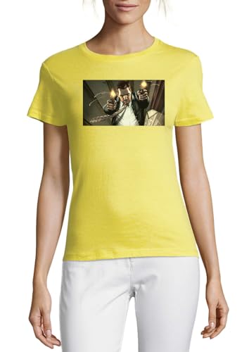 T-Shirt Femme Jaune en Coton Crew Neck avec Imprimé Graphique Casual