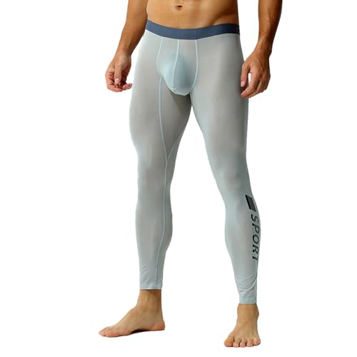 Men's See Through Sheer Fitness Leggings Men Plus Size Sexy Ultra-Thin Elastic Pajama Sport Pants
