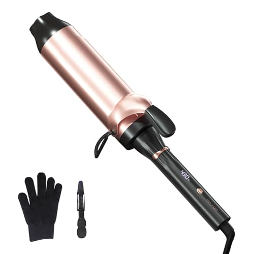 Hahahope Professional 2 Inch Curling Iron with Clamp - Large Barrel Curling Wand for Long Hair,Global Voltage, 8 Adjustable Heat Settings, Lightweight Design