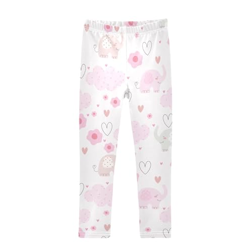 Pink Elephant Girls Leggings,Workout Leggings for Girls Toddler Athletic Legging Size for 3-10T