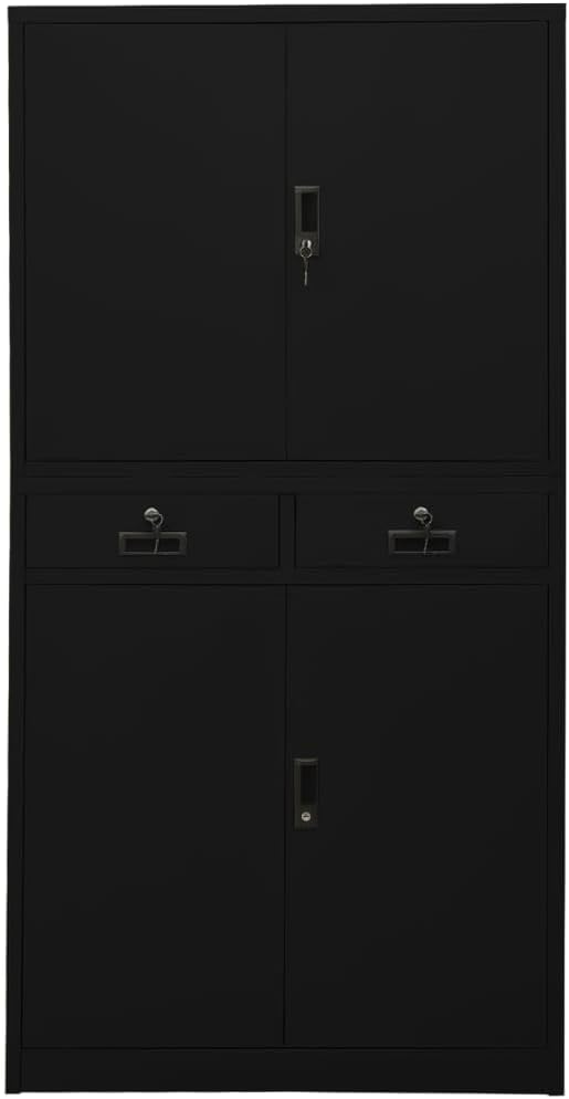 Black Steel Storage Locker Cabinet, Industrial Metal Office Unit, 3 Adjustable Shelves, Secure Lockers for Employees, 35.4 x 15.7 x 70.9 Inch