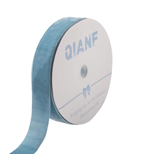 Image of QIANF Vintage Dusty Blue Velvet Ribbon Christmas Ribbon for Gift Wrapping Crafts Christmas Tree Ornaments Garland Decorations, 1-1 /2 Inch X 25Yd