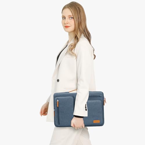 Image of MOSISO 360 Protective Laptop Case 13.3 inch, 13-13.3 inch Laptop Sleeve Compatible with MacBook Air /Pro 13 / Pro 14,HP Dell Acer ASUS,Side Open Carrying Case with 4 Zipper Pockets&Handle, Haze Blue