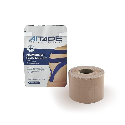 Image of AI Tape Numbing + Pain Relief - 4% Lidocaine Kinesiology Tape Precut Strips | Elastic Sports Muscle Tape for Back, Shoulder, Knee & Recovery