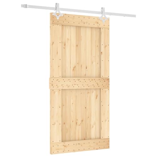 vidaXL Porta Scorrevole con Set Hardware 100x210cm Legno Massello Pino, porta per granaio, porta, porta per fienile in legno, porta per fienile