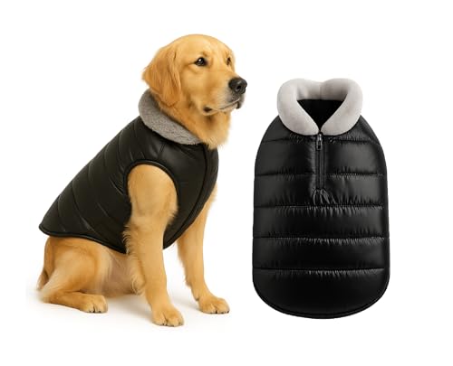 Image of The Pets Company Dog Winter Coat Jacket, Clothes, Windproof, Waterproof, Light Weight, Washable, Ultra Warm Thick Fleece Lined Dog Vest for Cold Weather Protection, (Black, Large - 26 Inch)