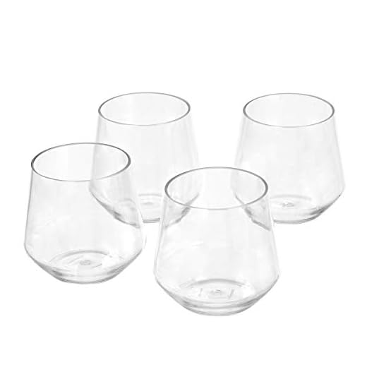 Amazon Basics Tritan Glasses, Dishwasher Safe, BPA-Free Plastic, Stemless Wine, Shatterproof, 14-oz, Clear, Set of 4