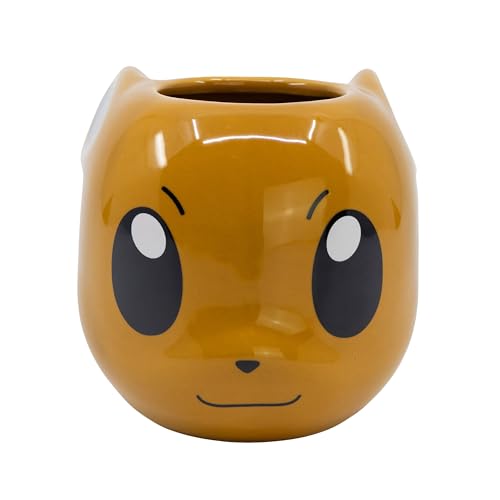 Elbenwald tasse en design 3D pour les fans de Pokémon - design Évoli - 9 x 9 x 13 cm - 400 ml - céramique - marron
