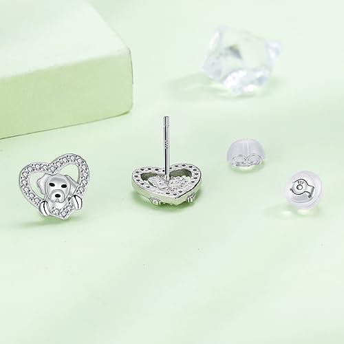 Arrebol Hund Welpen Ohrringe 925 Sterling Silber Damen Herz Ohrstecker Haustier Liebhaber Original Schmuck Für Frauen Schwester Freundin Mutter Tochter Geschenk