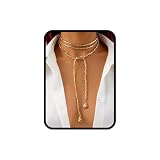 Green Beaded Lariat Necklace with Baroque Pearl Drops – Adjustable Wrap Y Style Jewelry, Beach and Bohemian Outfit Accessory for Women (Vintage Gold)
