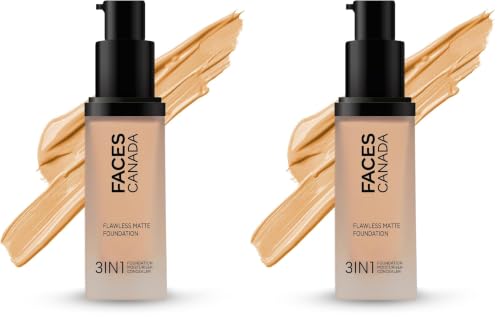 Image of FACESCANADA Flawless Matte Foundation-Caramel Natural,30 Ml|3-In-1 Foundation+Moisturizer Cream For All Skin Types+Concealer|12 Hr Hydration+Spf 18|Hd Matte Coverage|Lightweight|Anti Ageing,Pack Of 2