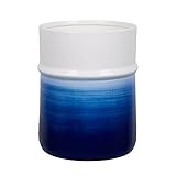 Decorative Round Small Trash Can Wastebasket, Garbage Container Bin for Bathrooms, Powder Rooms, Kitchens, Home Offices-Hand Painted Navy Blue，Ceramic