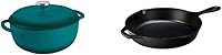 Vista 1 de Lodge Horno holandés de hierro fundido esmaltado EC6D38, 6 cuartos de galón, Lagoon y sartén pre-sazonada L8SK3 de 10-1/4 pulgadas