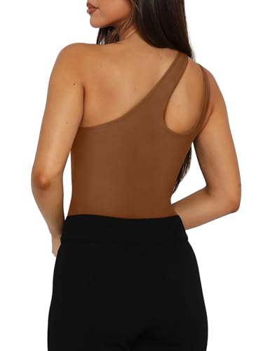 Image of REORIA Butsmooth Women's Trendy Sexy Plunge One Shoulder Sleeveless V Backless Going Out Tank Bodysuits Tops