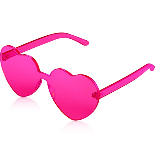 Maxdot Heart Shape Sunglasses Rimless Transparent Heart Glasses Colorful Party Favors (Rosy) #TOP30