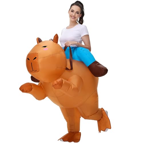 Poptrend Costume da capibara gonfiabile, costume gonfiabile per adulti, unisex, per Halloween, cavalcata su capibara, costume gonfiabile per bambini, cosplay, feste (adulto)