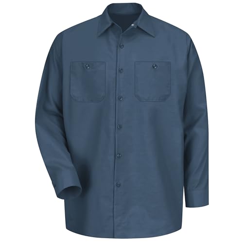 Image of Red Kap Men's Long Sleeve Industrial Work Shirt | Moisture Wicking Button Up, Wrinkle Resistance Fights Fading & Stains
