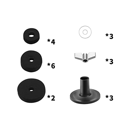 Cheerock 21 Pcs Cymbals Replacement Accessories Cymbal Stand Felts Hi-Hat Clutch Felt Cup With Sleeves, Base Wing Nuts And Washers For Drum Set Black #TOP2