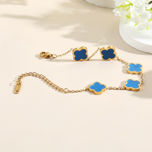 Image of AIPPK 18K Gold Plated Clover Lucky Bracelet for Women White /Black /Red /Green Flower Four Leaf Link Bracelets Trendy Jewelry Gifts for Women