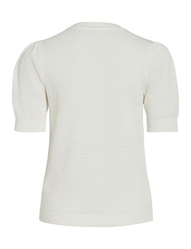 Vila Vidalo O-Neck S/S Knit Top/Su-Noos Maglia, Bianco Alyssum, L Donna - 4