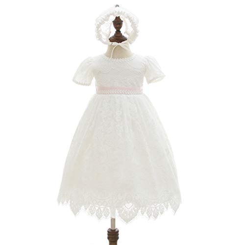 Baby Girls Embroidered Empire Waist Christening Gown Baptism Dress with Bonnet2