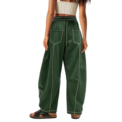 Licateduap Pants, Womens Baggy Barrel Pants Wide Leg Lounge Drawstring Sweatpants with Pockets, High Waisted, Summer3