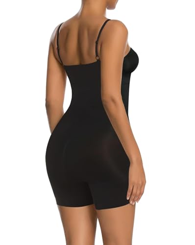 Image of SHAPERX Women's Shapewear Bodysuit Smoothing Tummy Control Body Shaper with Adjustable Straps Comfortable Mid-Thigh Shorts