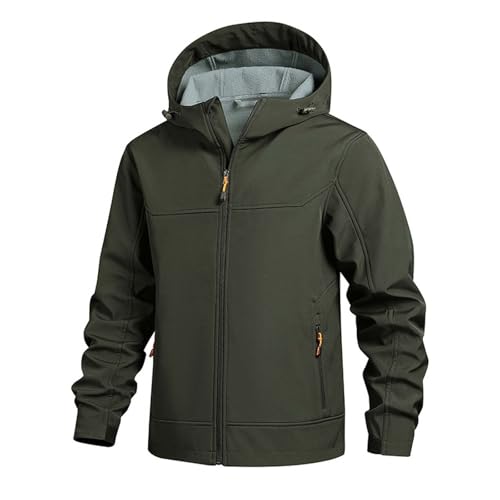 Generisch Chaqueta forrada para hombre, impermeable, chaqueta funcional con forro polar, chaqueta para exteriores, cortavientos, chaqueta softshell para senderismo, bicicleta, camping, Verde militar