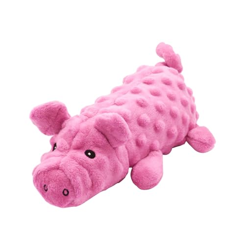 Andiker Dog Squeaky Toys 10 in/24.5 cm Plush Dogs Toy Soft Dog Chew Toys in Pig Shape for Chewing Biting Stuffed Puppy Toys with a 9.5 cm Squeaker and Crinkle Paper for All Breed Sizes Dogs (Pink)