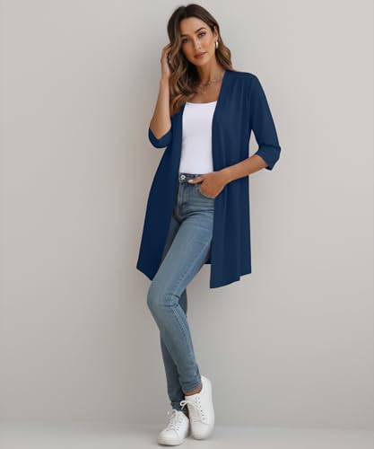 Image of YSYOKOW Womens Open Front Long Cardigan 3 /4 Sleeve Lightweight Knit Cardigan Casual Layering Spring Summer
