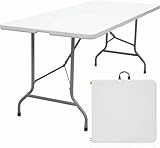 6ft Heavy Duty Folding Table with Handle Portable Plastic Foldable Table for Indoor/Outdoor Events, Camping, Parties, and More – Sturdy Steel Legs, Compact & Easy to Store