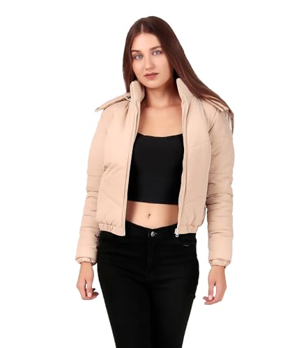 Image of Brazo Crop Puffer Jacket for Women, Cropped Design, Insulated, Hooded, Long Sleeves