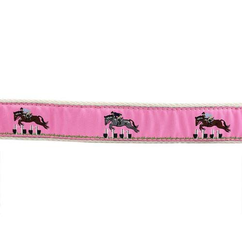 Dover Saddlery DS Kids' Ribbon Belt, Color: Pink Jumping Horses2