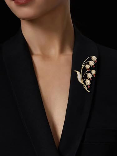 Image of 14K Gold Lily of the Valley Brooch with Genuine Moissanite - Elegant Floral Design, Premium Moissanite-Accented Jewelry, Ideal Gift for Women on Special Occasions