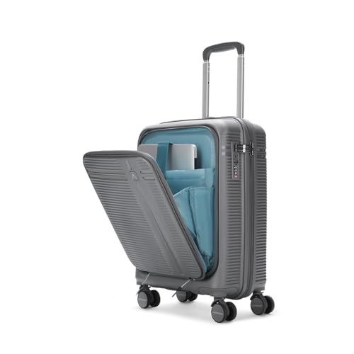 Image of Aristocrat Solana Cabin Trolley Bag 53cm | Small | Hard Luggage | 8-Wheel Suitcase with Laptop Compartment for Business Travel | TSA Lock with Anti-Theft Zipper | 3 Years International Warranty (Grey)