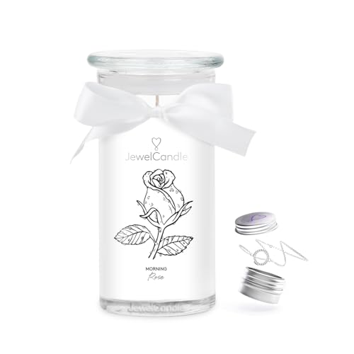 jewelcandle JuwelKerze Morning Rose Armband Silber - große Schmuckkerze 80 Std - Duftkerze mit blumigem Duft - Kerze mit Schmuck - Geschenke für Frauen Geburtstag
