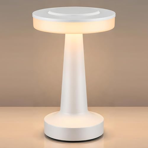 Image of Riakrum 1 Pcs LED Cordless Table Lamp Bulk Rechargeable,White | Portable Wireless Lamps, 3 Color Stepless Dimming, 15 Hour Battery, Touch Control, Wedding Home Restaurant Decor