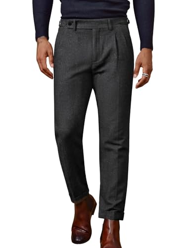 PJ PAUL JONES Mens Vintage Tweed Pants Pleated Dress Trousers Black Grey M